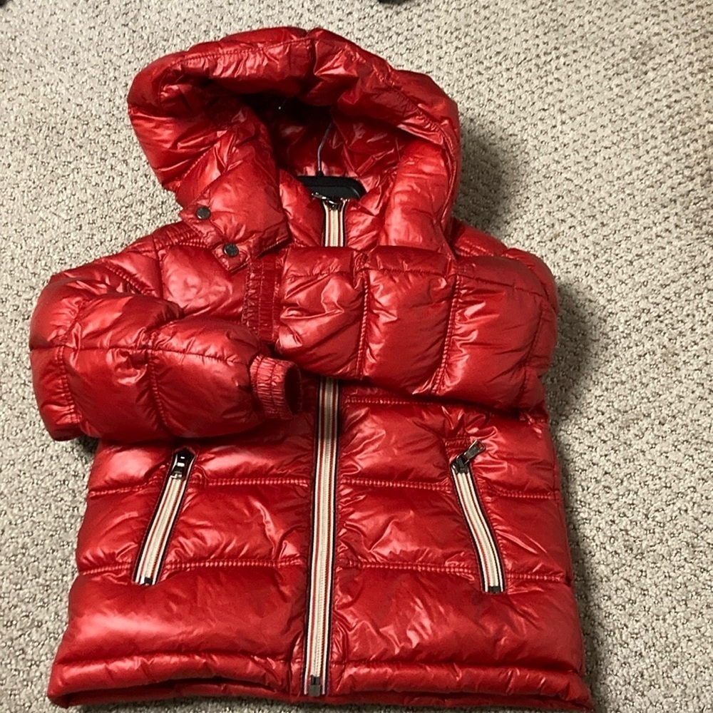 Moncler Red Glossy Puffer Jacket with Hood